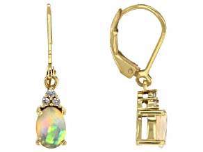 Multi-Color Ethiopian Opal and White Zircon 18k Yellow Gold Over Sterling Silver Earrings 1.00ctw