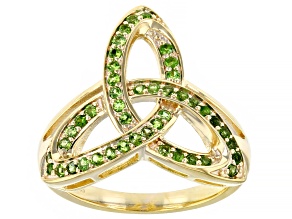 Green Chrome Diopside 18K Yellow Gold Over Sterling Silver Trinity Knot Ring 0.37ctw