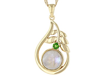 Picture of Rainbow Moonstone 18k Yellow Gold Over Sterling Silver Pendant With Chain 0.11ct