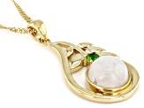 Rainbow Moonstone 18k Yellow Gold Over Sterling Silver Pendant With Chain 0.11ct