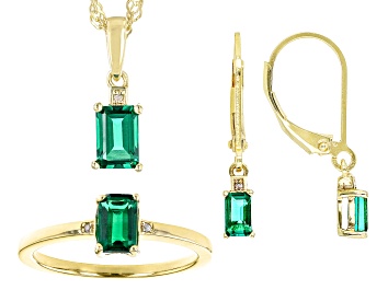 Picture of Lab Created Emerald 18K Yellow Gold Over Sterling Silver Jewelry Set 1.24ctw