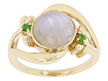 Picture of Rainbow Moonstone 18k Yellow Gold Over Sterling Silver Ring 0.07ctw