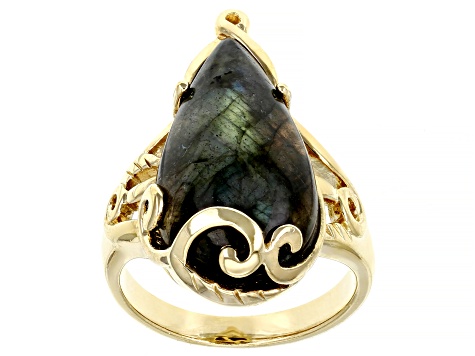Gray Labradorite 18k Yellow Gold Over Sterling Silver Ring