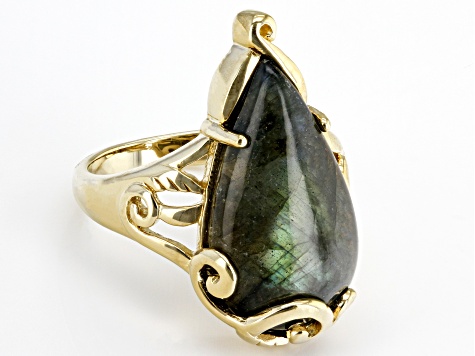 Gray Labradorite 18k Yellow Gold Over Sterling Silver Ring