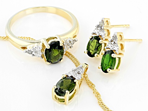 Green Chrome Diopside 18K Yellow Gold Over Sterling Silver Jewelry Set 2.27ctw