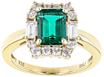 Picture of Green Lab Created Emerald 18k Yellow Gold Over Sterling Silver Ring 2.06ctw