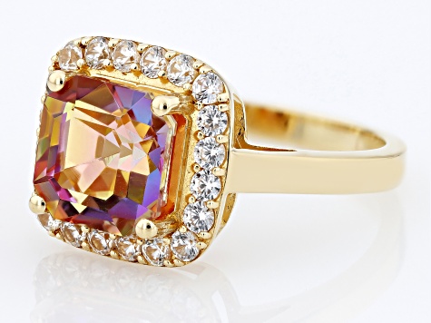 Multi Color Quartz and White Zircon 18k Yellow Gold Over Sterling Silver Ring 4.00ctw