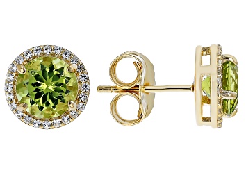 Picture of Green Peridot 18k Yellow Gold Over Sterling Silver Stud Earrings 2.83ctw