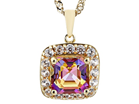 Multi Color Quartz 18k Yellow Gold Over Silver Pendant with Chain 2.69ctw