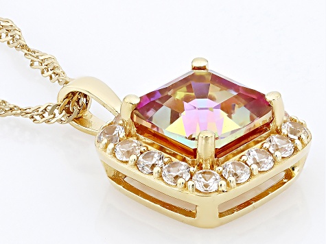 Multi Color Quartz 18k Yellow Gold Over Silver Pendant with Chain 2.69ctw