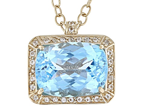 Sky Blue Topaz With White Topaz 18k Yellow Gold Over Sterling Silver Pendant With Chain 23.90ctw