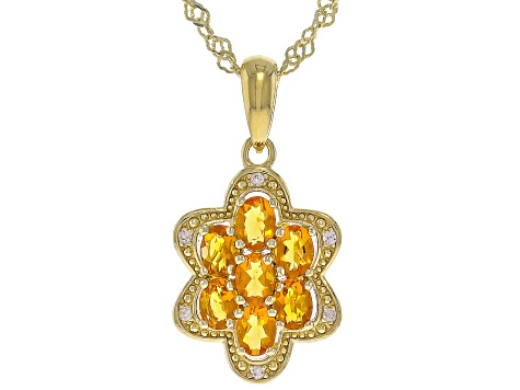Orange Fire Opal With White Zircon 18k Yellow Gold Over Sterling Silver Pendant With Chain 0.68ctw