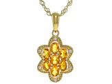 Orange Fire Opal With White Zircon 18k Yellow Gold Over Sterling Silver Pendant With Chain 0.68ctw