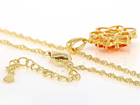 Orange Fire Opal With White Zircon 18k Yellow Gold Over Sterling Silver Pendant With Chain 0.68ctw