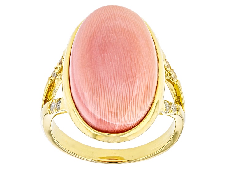 taisho♡ Pink Conch Shell With White Zircon 18k Yellow Gold Over
