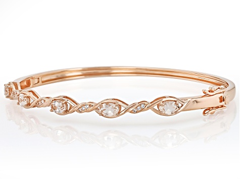 Morganite With White Zircon 18k Rose Gold Over Sterling Silver Bangle Bracelet 1.64ctw