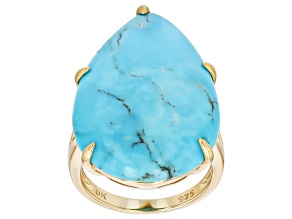 Blue Kingman Turquoise 18k Yellow Gold Over Sterling Silver Ring