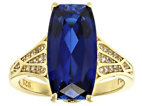 Blue Lab Created And White Lab Created Sapphire 18k Yellow Gold Over Sterling Silver Ring 7.69ctw