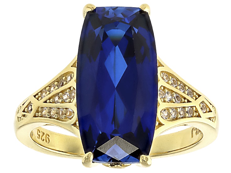 Blue Lab Created And White Lab Created Sapphire 18k Yellow Gold Over Sterling Silver Ring 7.69ctw