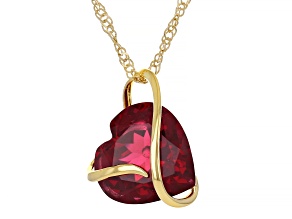 Lab Created Ruby 18k Yellow Gold Over Sterling Silver Pendant With Chain 8.00ct