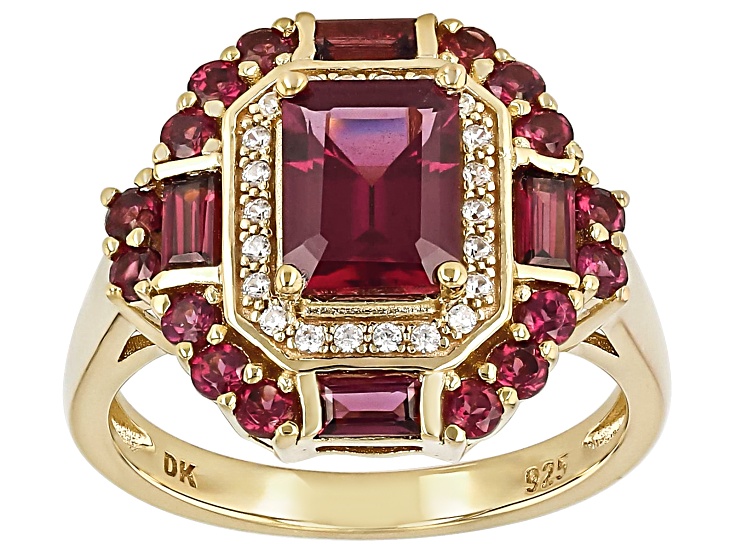 Purple Rhodolite With White Zircon 18k Yellow Gold Over Sterling Silver Ring 2.86ctw