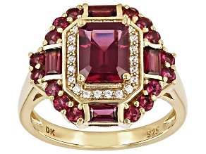 Purple Rhodolite With White Zircon 18k Yellow Gold Over Sterling Silver Ring 2.86ctw
