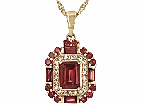 Rhodolite With White Zircon 18k Yellow Gold Over Sterling Silver Pendant With Chain 2.80ctw