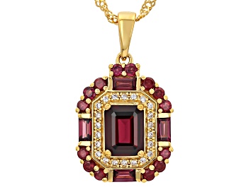Picture of Rhodolite With White Zircon 18k Yellow Gold Over Sterling Silver Pendant With Chain 2.80ctw