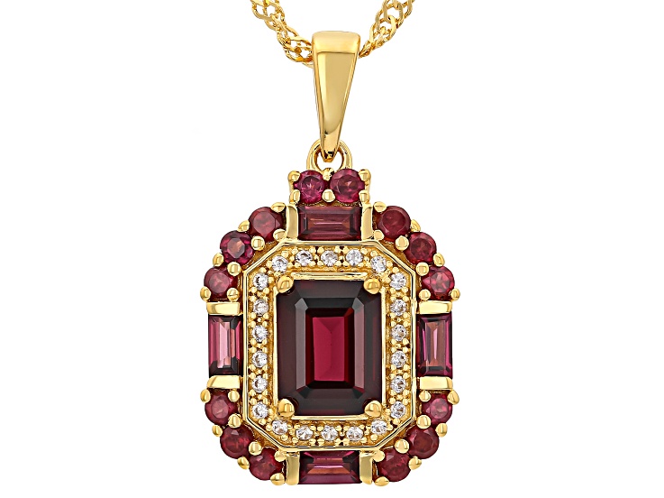 Rhodolite With White Zircon 18k Yellow Gold Over Sterling Silver Pendant With Chain 2.80ctw