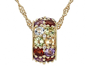 Picture of Multicolor Multi Gemstone 18k Yellow Gold Over Sterling Silver Pendant With Chain 2.58ctw