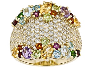 Multi Gemstone 18k Yellow Gold Over Sterling Silver Ring 3.51ctw