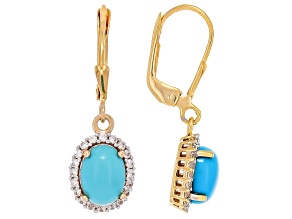 Sleeping Beauty Turquoise With White Zircon 18k Yellow Gold Over Sterling Silver Earrings 0.29ctw
