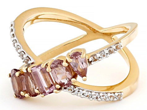 Pink Color Shift Garnet With White Zircon 18k Yellow Gold Over Sterling Silver Ring 1.56ctw