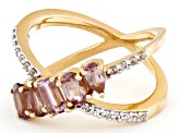 Pink Color Shift Garnet With White Zircon 18k Yellow Gold Over Sterling Silver Ring 1.56ctw