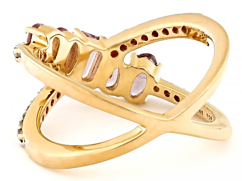 Pink Color Shift Garnet With White Zircon 18k Yellow Gold Over Sterling Silver Ring 1.56ctw
