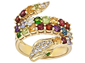 Multi Gemstone 18k Yellow Gold Over Sterling Silver Snake Ring 3.01ctw