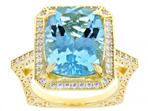 Sky Blue Topaz With White Topaz 18k Yellow Gold Over Sterling Silver Ring 11.83ctw
