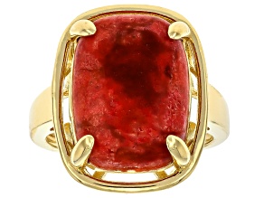 Red Sponge Coral 18k Yellow Gold Over Sterling Silver Ring