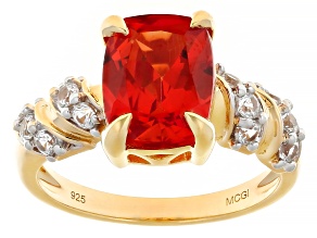 Lab Sunset Sapphire With Lab White Sapphire 18k Yellow Gold Over Sterling Silver Ring 3.41ctw