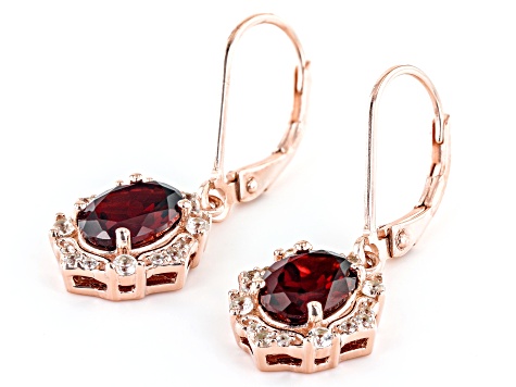 Red Garnet 18k Rose Gold Over Sterling Silver Earrings 3.03ctw