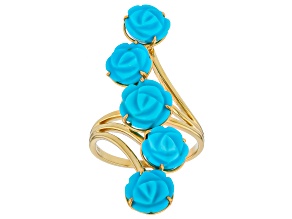 Blue Sleeping Beauty Turquoise 18K Yellow Gold Over Sterling Silver Carved Cut Ring