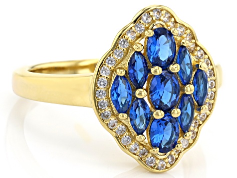 Blue Lab Created Spinel 18k Yellow Gold Over Sterling Silver Ring 0.90ctw