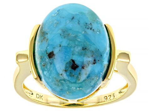 Blue Turquoise 18k Yellow Gold Over Sterling Silver Ring