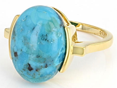 Blue Turquoise 18k Yellow Gold Over Sterling Silver Ring