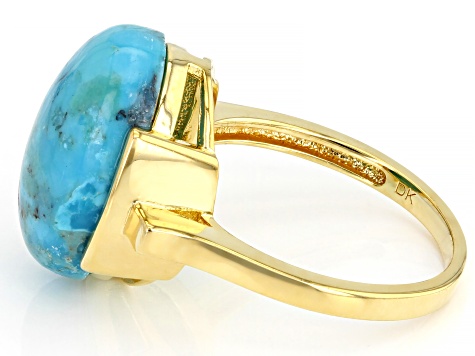 Blue Turquoise 18k Yellow Gold Over Sterling Silver Ring