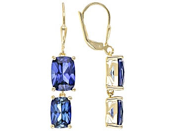 Picture of Blue Lab Created Sapphire 18k Yellow Gold Over Sterling Silver 2-Stone Earrings 8.85ctw