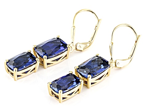 Blue Lab Created Sapphire 18k Yellow Gold Over Sterling Silver 2-Stone Earrings 8.85ctw