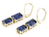 Blue Lab Created Sapphire 18k Yellow Gold Over Sterling Silver 2-Stone Earrings 8.85ctw
