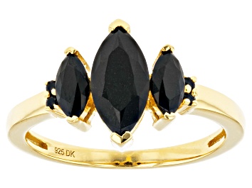 Picture of Black Spinel 18k Yellow Gold Over Sterling Silver 3-Stone Ring 1.77ctw