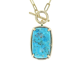 Picture of Blue Composite Turquoise 18k Yellow Gold Over Sterling Silver Paperclip Necklace
